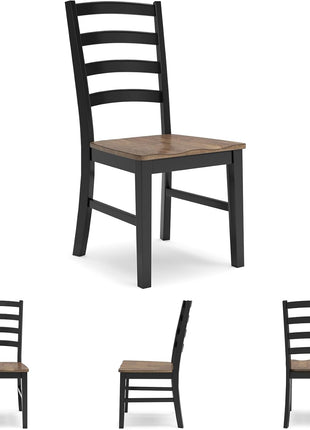 Signature Design by Ashley Wildenauer Set of 2 Contemporary Ladderback Dining Chairs with Solid Wood Frame and Two-Tone Black/Brown Finish