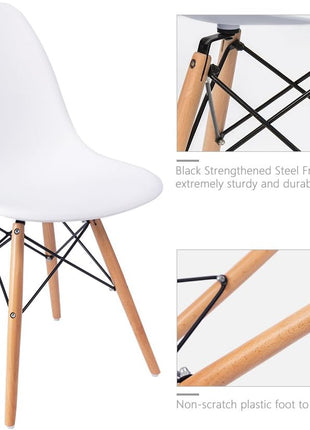 Set of 4 Mid-Century Modern DSW Dining Chairs - White Shell Plastic Lounge Chairs for Kitchen, Dining, Bedroom, and Living Room