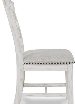 Valebeck Farmhouse Cushioned Dining Chairs, Set of 2, by Signature Design by Ashley, Featuring Nailhead Trim, Fabric Upholstery, Solid Wood Construction, 39" Seat Height, Whitewash Finish