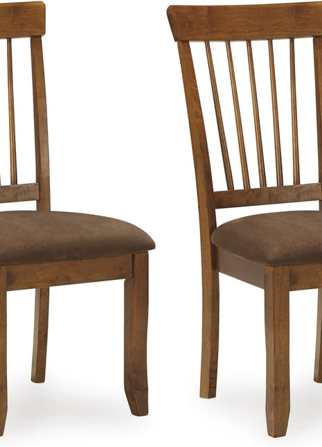 Berringer Spindle Back Dining Chairs (Set of 2) by Signature Design by Ashley – Rustic Light Brown Finish with Upholstered Cushioned Seats