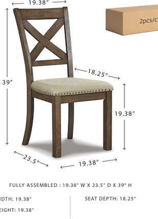 Signature Design by Ashley Moriville Set of 2 Upholstered Dining Room Chairs, 19", Brown, Modern Farmhouse Style