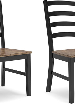 Signature Design by Ashley Wildenauer Set of 2 Contemporary Ladderback Dining Chairs with Solid Wood Frame and Two-Tone Black/Brown Finish