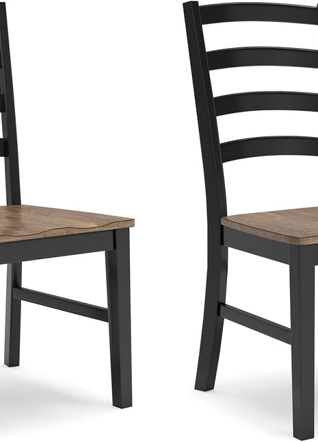Signature Design by Ashley Wildenauer Set of 2 Contemporary Ladderback Dining Chairs with Solid Wood Frame and Two-Tone Black/Brown Finish