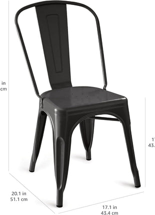 Set of 4 Stackable Metal Dining Chairs with Matte Black Finish, Easy Assembly, Suitable for Indoor and Outdoor Use