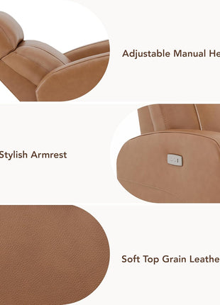 Genuine Leather Electric Power Recliner Chair for Adults, FSC Certified Swivel Glider in Camel Brown for Living Room Use