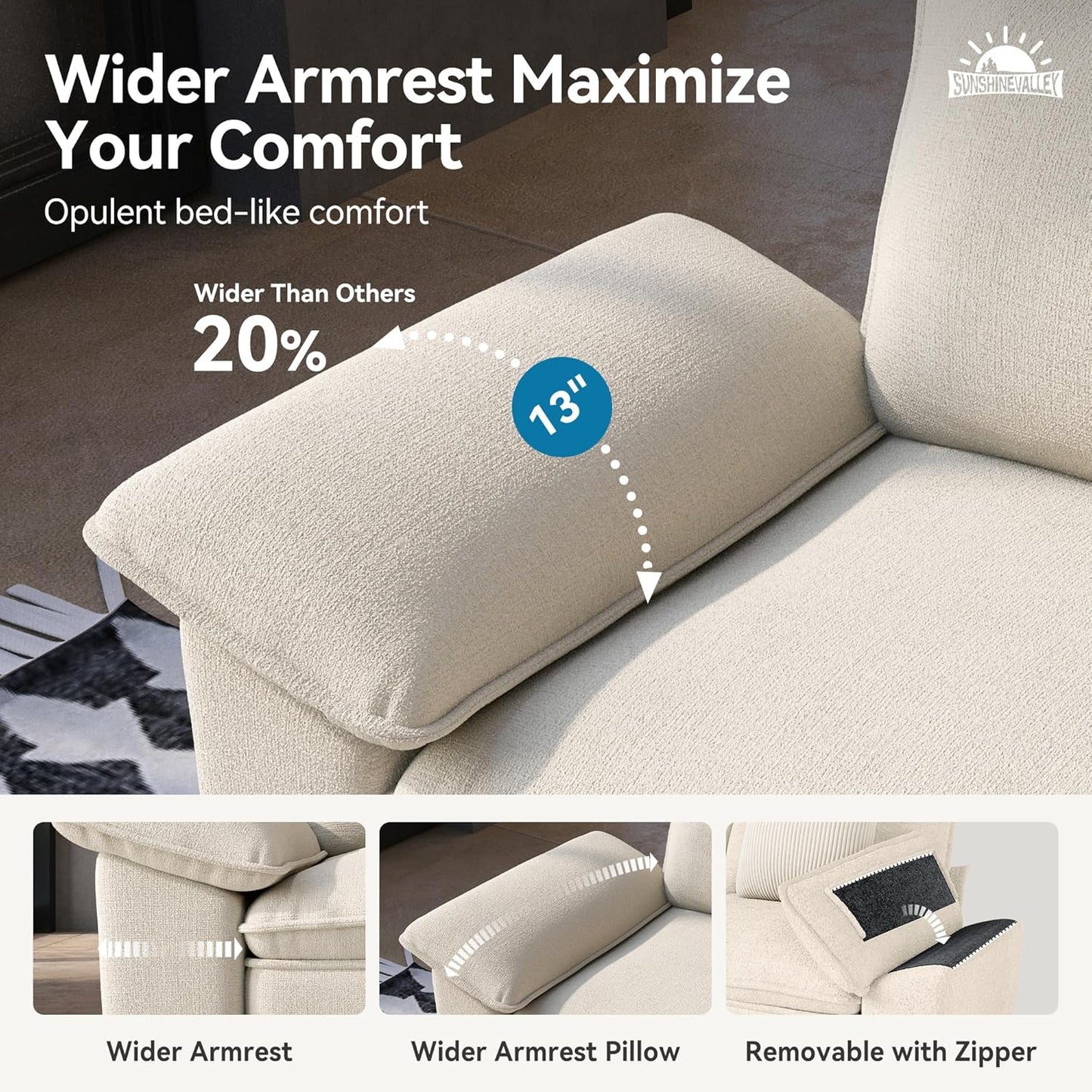 Sofa and Loveseat Set, Oversized Chenille Modular Love Seat and 3-Seat Couch with Pillows, 2 Piece Modern Cloud Sectional Deep Seat Sofa Furniture Set for Living Room, Beige