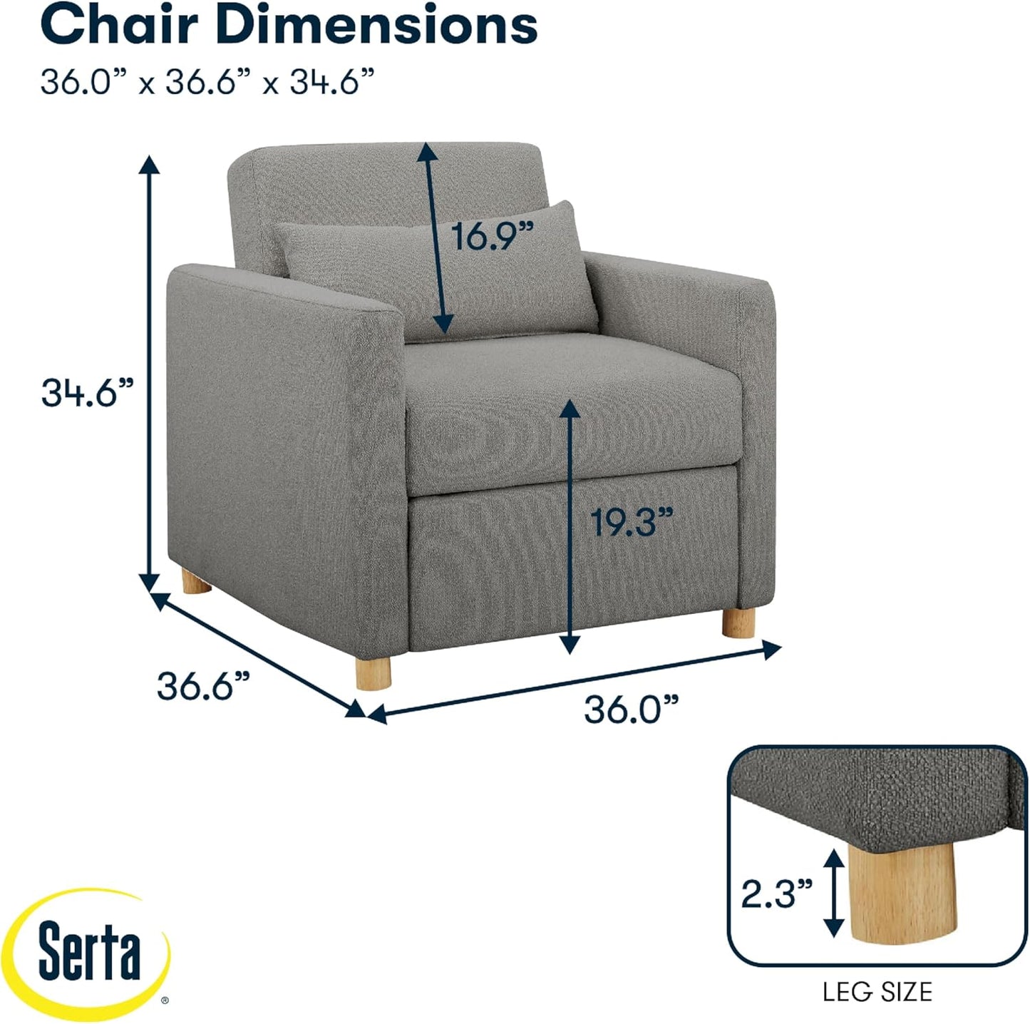® Corwin 36" Convertible Accent Chair, Dreamcoil® Comfort, Fingerguard® Pinch Point Protection, Polyester Boucle Fabric, Gray