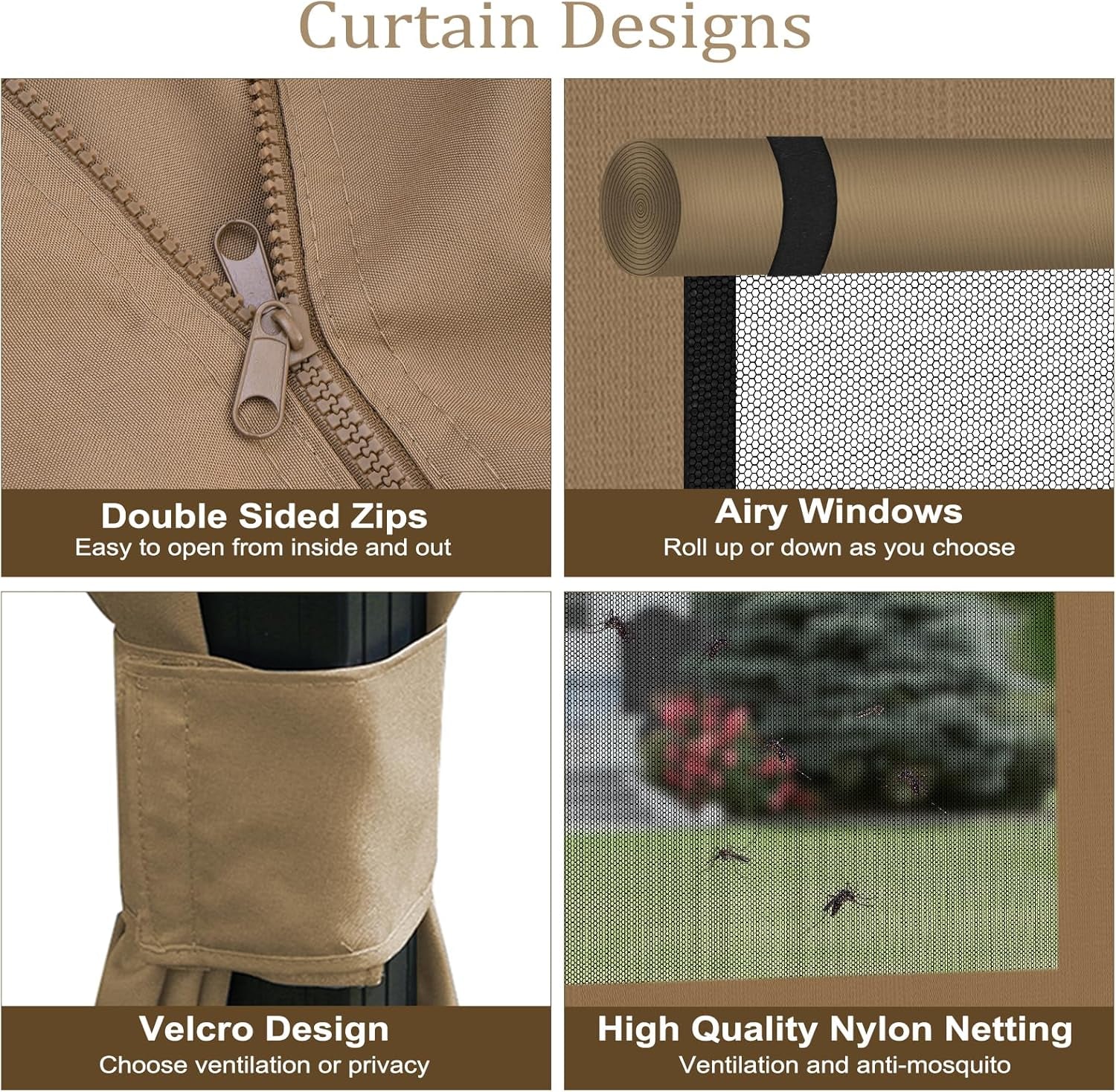 10'X12' Gazebo Curtains Outdoor Waterproof, 4-Panels Sidewalls with Zipper, Universal Replacement for Patio Privacy Screen(Only Curtains)