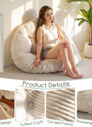 48 x 48 Inch Overstuffed Papasan Chair Cushion with Beige Corduroy Cover (Chair Not Included)