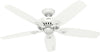 52 Inch Indoor Ceiling Fan No Light with Pull Chain - White Ceiling Fan without Light, Standard Mount, 5 Blades, for Bedroom, Living Room, or Kitchen - Builder Elite 53240, Snow White
