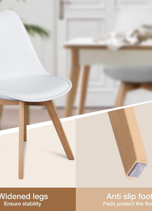 Set of 4 Mid-Century Modern Dining Chairs with Wooden Legs and PU Leather Cushions for Versatile Living Spaces, White