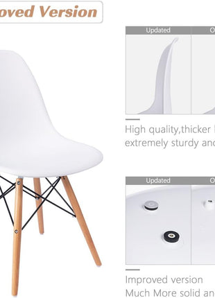 Set of 4 Mid-Century Modern DSW Dining Chairs - White Shell Plastic Lounge Chairs for Kitchen, Dining, Bedroom, and Living Room