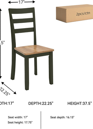 Gesthaven Contemporary Armless Dining Chair Set of 2 by Signature Design by Ashley, Solid Wood Frame, Contoured Mango Wood Veneer Seat, Adjustable Levelers, Green and Light Brown Finish