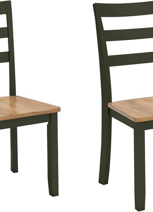Gesthaven Contemporary Armless Dining Chair Set of 2 by Signature Design by Ashley, Solid Wood Frame, Contoured Mango Wood Veneer Seat, Adjustable Levelers, Green and Light Brown Finish