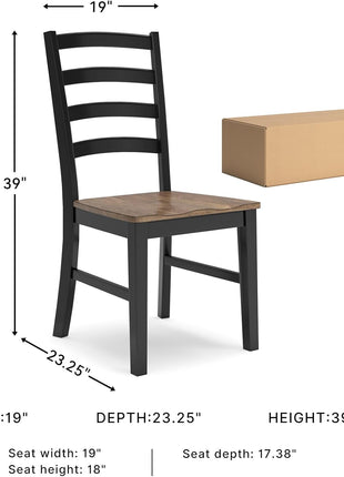Signature Design by Ashley Wildenauer Set of 2 Contemporary Ladderback Dining Chairs with Solid Wood Frame and Two-Tone Black/Brown Finish