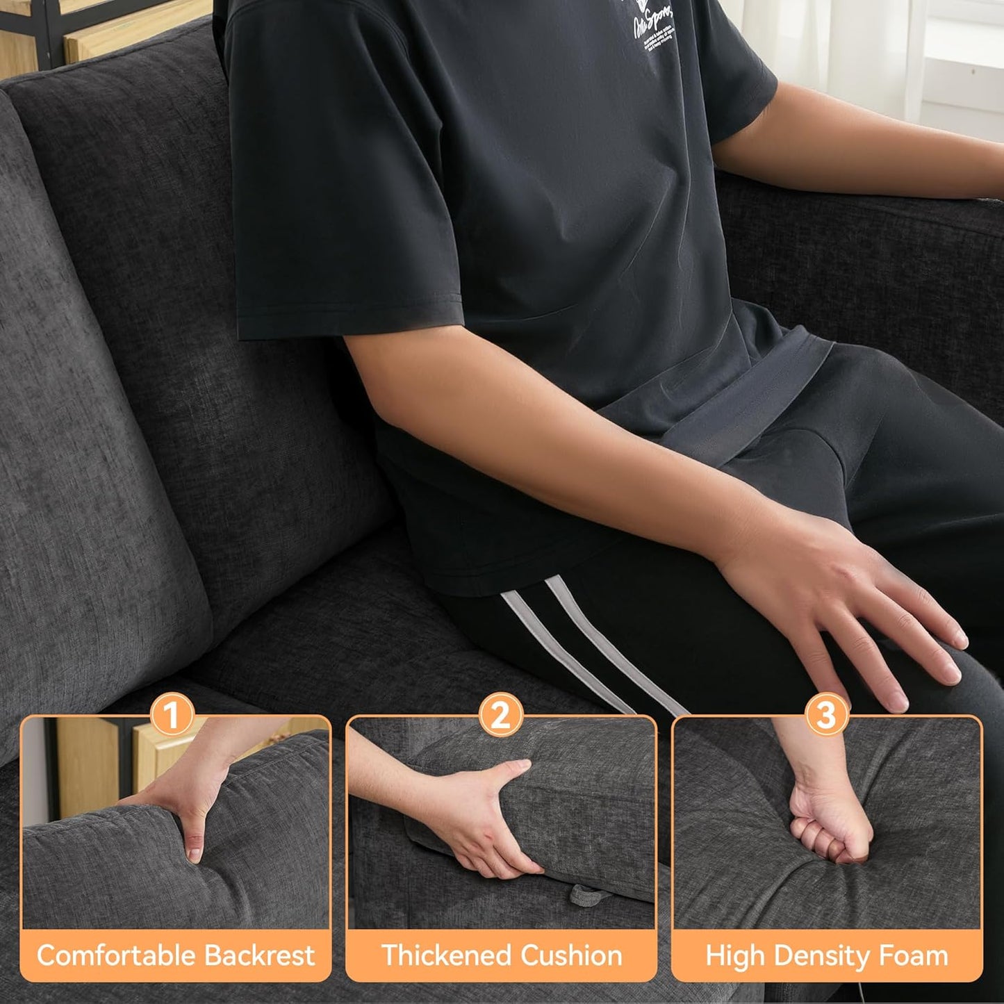 58”Modular Sectional Loveseat Sofa, Modern Love Seat 2 Seater Sofa Couch with Storage, Chenille Modular Sectional Couch for Living Room, Bedroom, Office, Small Apartment, Dark Grey