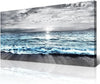 Large Canvas Wall Art for Living Room & Bedroom Decor - Black & White Blue Sea Wave Pictures - Framed Beach Posters