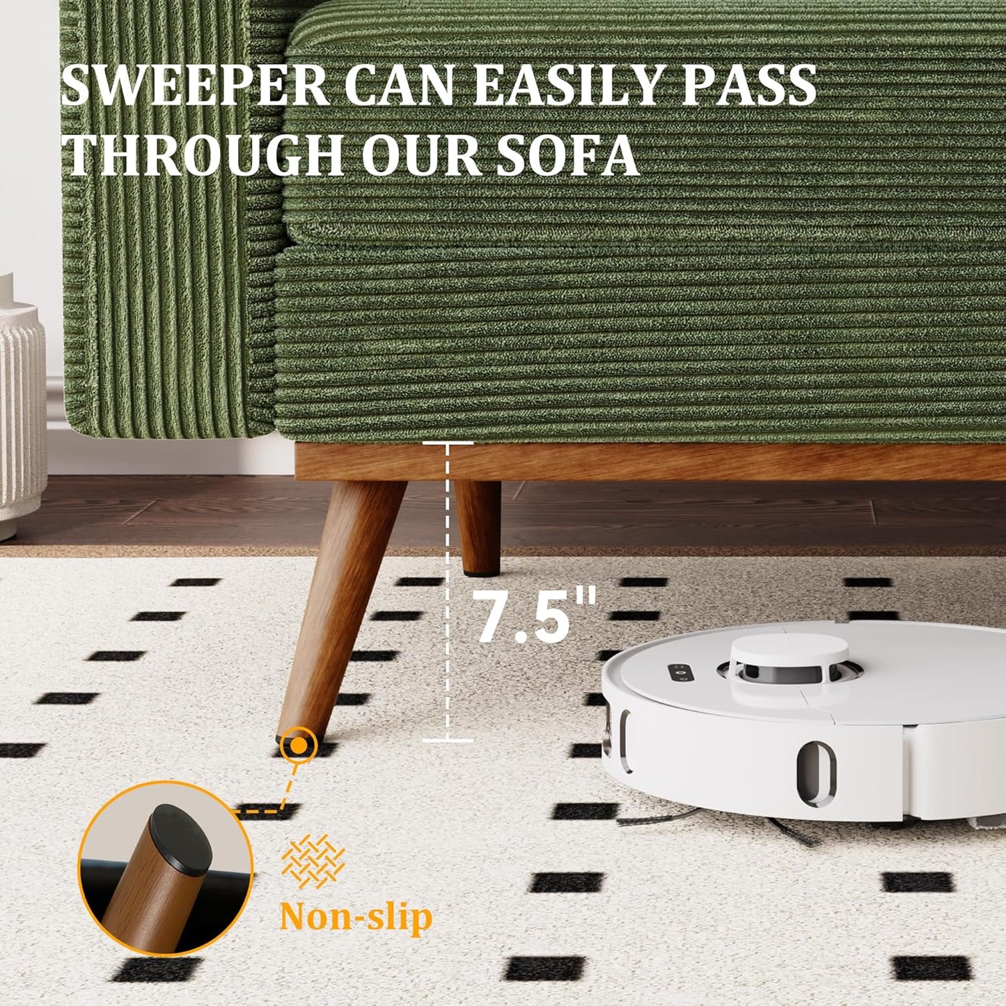 65.4" Loveseat Sofa Green Corduroy Couch, Mid-Century Modern Small Couches for Living Room, Bedroom, Office, Comfy Sofa with Spring Cushion, Solid Wood Frame, Tool-Free Assembly