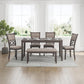 Wrenning Diamond Patterned Dining Table Set, 4 Upholstered Chairs and Bench, Seats 6, Wood, Gray