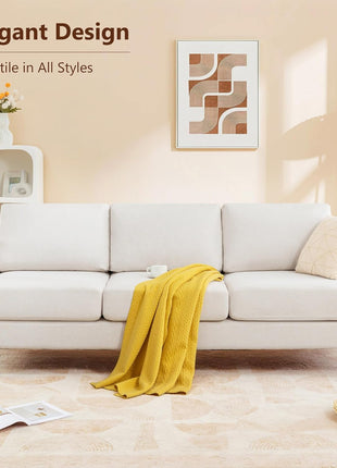 Mid-Century Modern 3-Seater Upholstered Sofa with Deep Seats and Armrests, 89" Comfortable Couch for Living Room, Bedroom, Apartment, and Office (Beige)