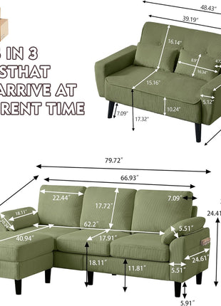 Elevate Your Living Space with Our Elegant 3-Piece Corduroy Sectional Sofa Set, Featuring a Contemporary L-Shaped Design, Removable Cushions, and a Sophisticated Storage Ottoman.