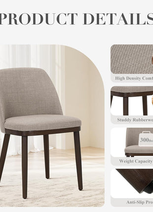Set of 6 Modern Upholstered Dining Chairs with Back Support and Wooden Legs for Kitchen and Dining Room, Camel Color