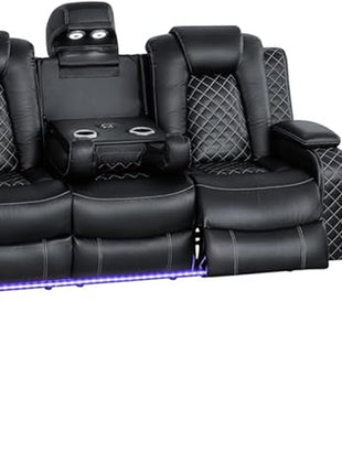 Leather Power Recliner Sofa Set - 3-Piece Home Theater Seating with Loveseat, Chair, Coffee Table, Reading Light, and Cup Holders for Living Room