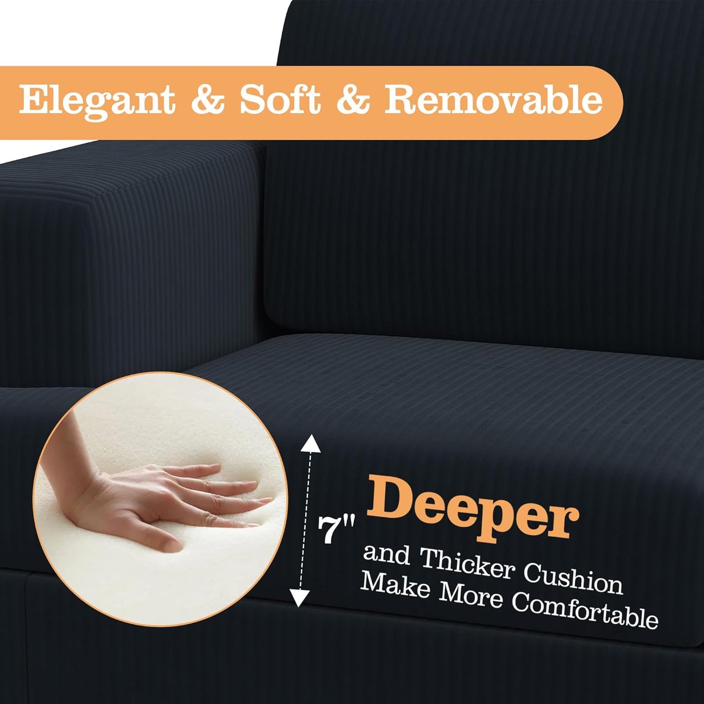 Loveseat & 3 Seater Sofa Sets, 89" Couch Sofa Set for Living Room Furniture, 2 Piece Modern Sleeper Sofa with Deep Seat Cloud Couch for Apartment Lounge, Black Corduroy