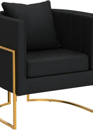Set of 2 Modern Velvet Accent Chairs, Upholstered Mid-Century Barrel Armchairs with Cushions for Living Room, Comfortable Vanity Chairs with Gold Metal Legs for Bedroom, Black