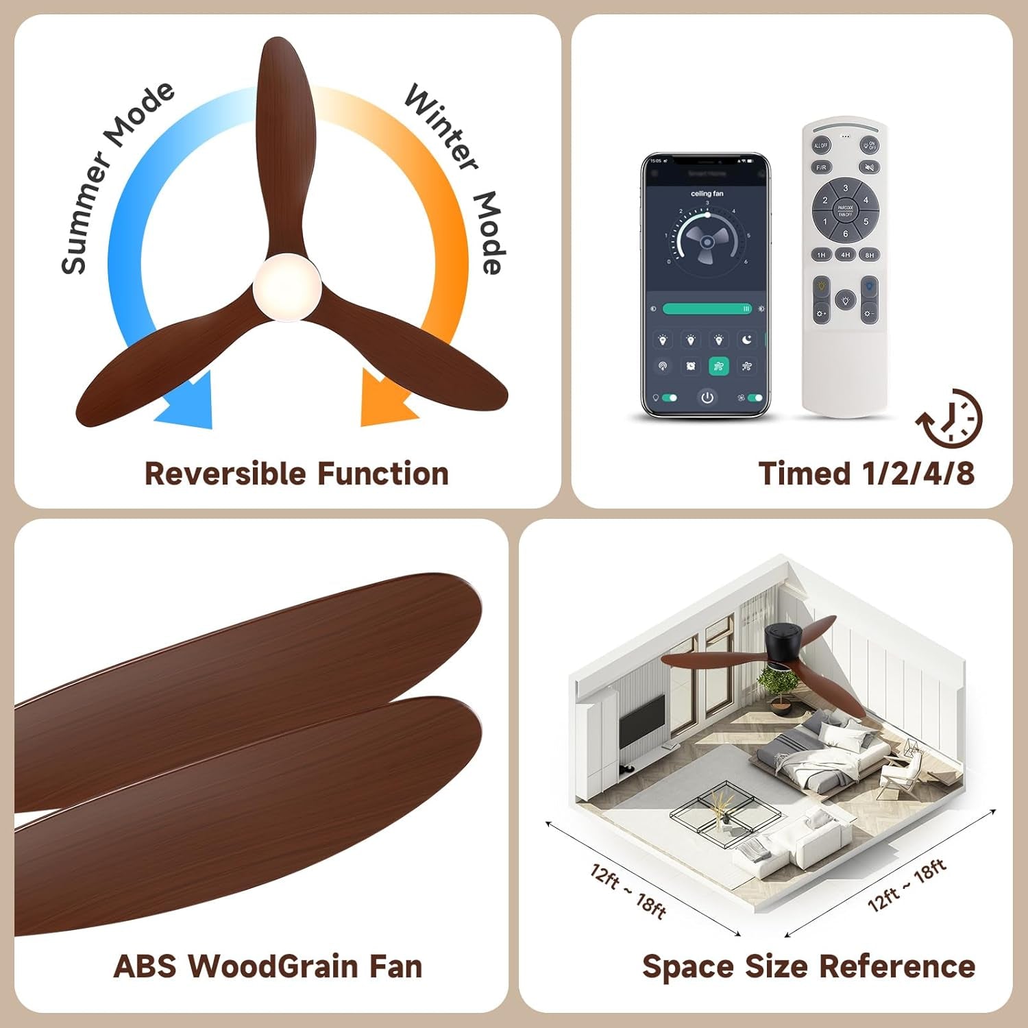 Low-Profile Ceiling Fan with Light - 52 Inch Flush Mount Modern Ceiling Fans with Remote Control/App, Dimmable 3CCT, 35W DC Motor, for Indoor Bedroom Living Room