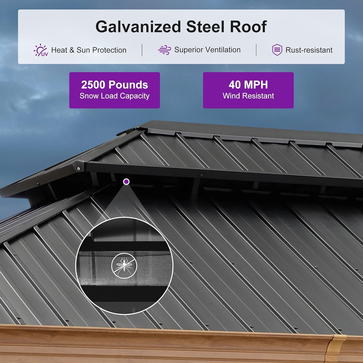 12' X 18' Outdoor Hardtop Gazebo for Patio Galvanized Steel Double Roof Permanent Canopy Teak Finish Coated Aluminum Frame Pavilion Gazebo with Netting