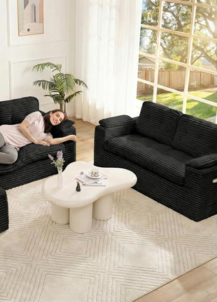 60-Inch Modern Boneless Loveseat Sofa with Removable Corduroy Cover and Armrests, Ideal for Small Spaces, Black