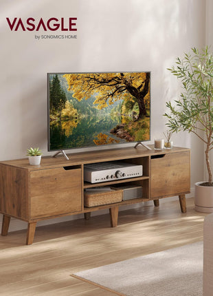 58-Inch Entertainment Center for 65-Inch TVs, Adjustable Shelf Media Console in Transitional Style, Honey Brown Finish, Model ULTV556K01