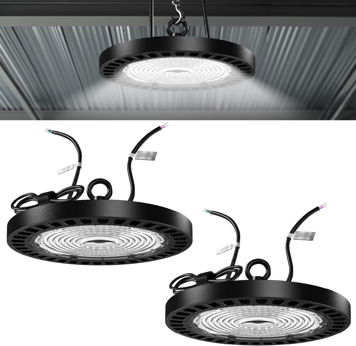 Sunco UFO LED High Bay Light, 150W, 21000 Lumens 5000K 100-277V Dimmable 0-10V, Ultra Bright Commercial Shop Lights for Warehouse, Factory, Workshop, Garage & Barn, Ceiling Mount, UL 2 Pack