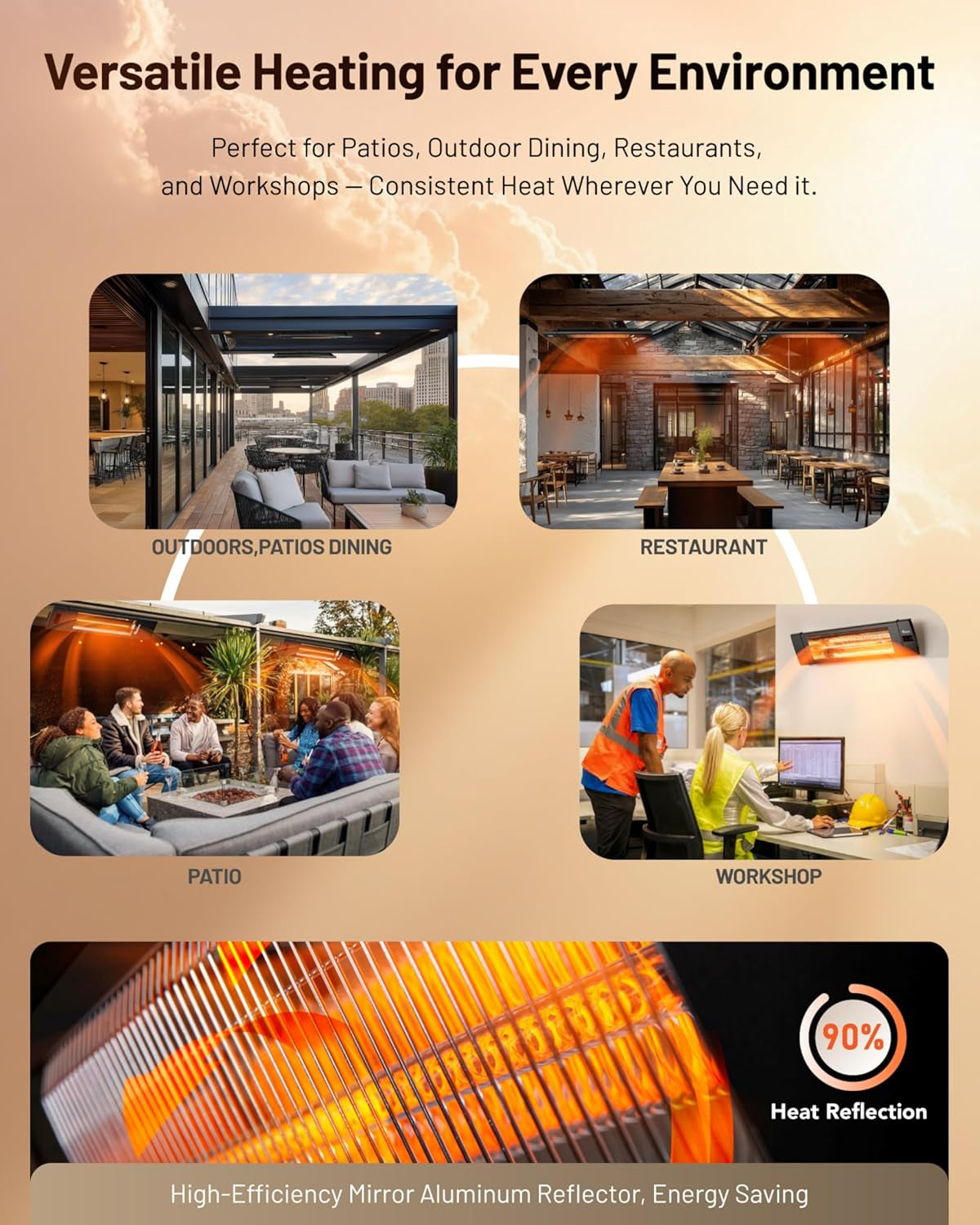 Portable Infrared Indoor and Outdoor Space Heater for Patio, Garage, Commercial & Residential with Remote Control, without Thermostat, Black