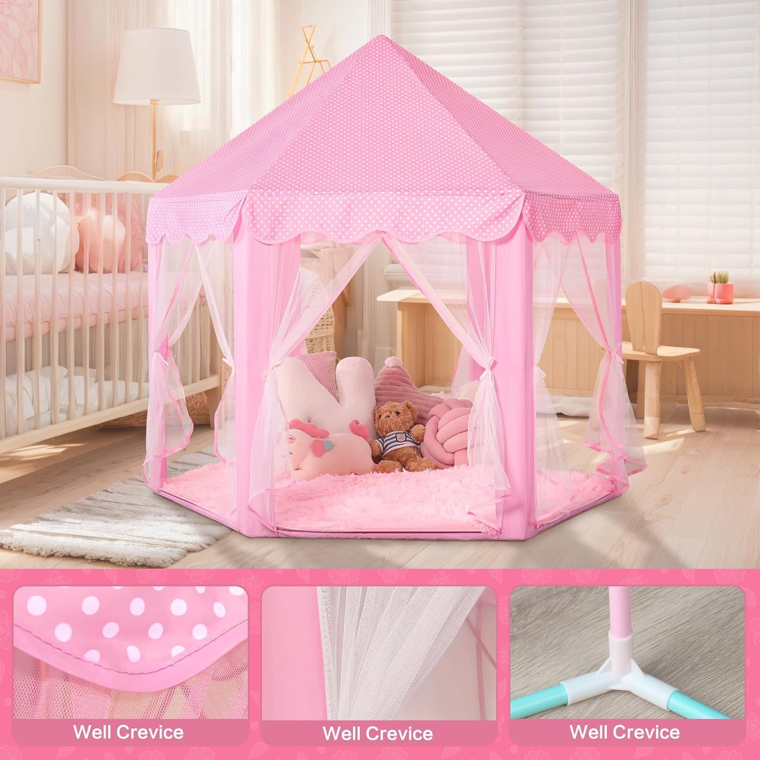 Princess Tent for Girls Indoor: with Rug, Star Lights - Pink Play Tent for Kids, Girls Toys for Indoor and Outdoor Games, Princess Castle Playhouse