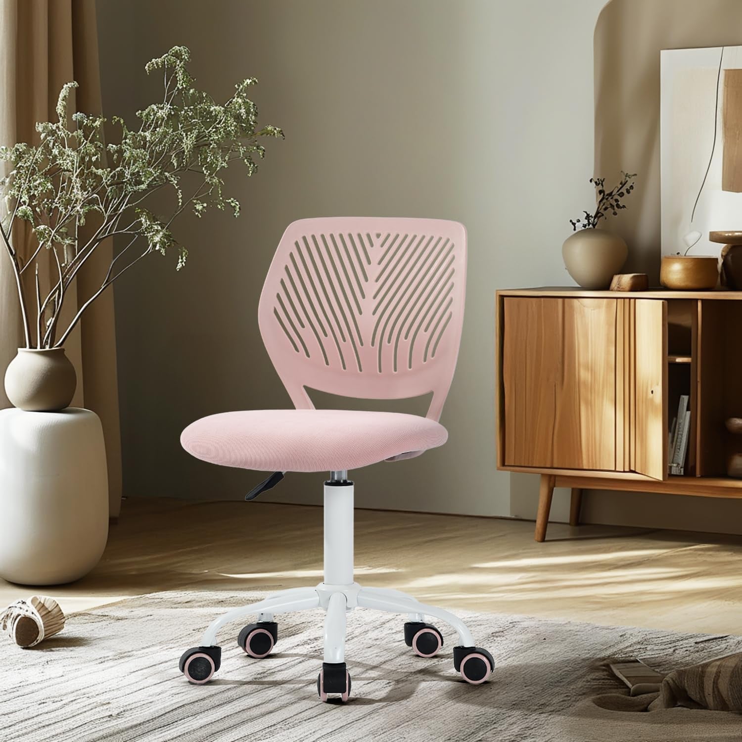 Armless Home Office Desk Chair, Colorful Task Chair with Soft Mesh Padded Cushion, Height Adjustable Swivel Study Computer Chair for for Girls Boys Teens (Pink Ⅰ, 1PC)