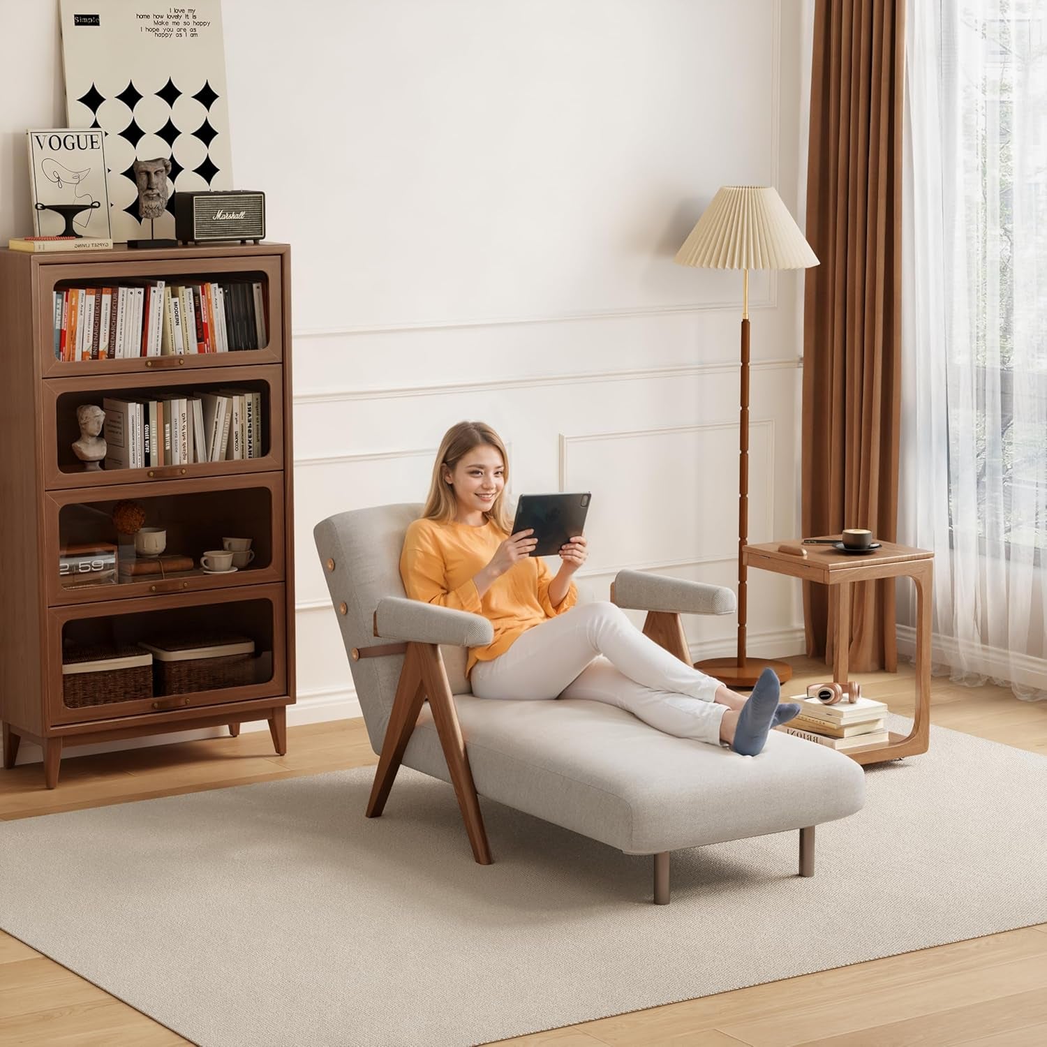 3-In-1 Sleeper Chair for Reading,Convertible Sofa Pull Out Couch Bed for Adults,Adjustable Backrest,Space-Saving,Fit for Living Room, Bedroom Office(W31.2X31.8Hx31.8D Inch)