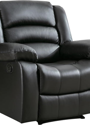 Black Overstuffed Recliner Chair with Breathable Faux Leather, Manual Reclining Feature, Ideal for Living Room Seating