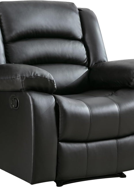 Black Overstuffed Recliner Chair with Breathable Faux Leather, Manual Reclining Feature, Ideal for Living Room Seating