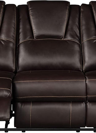 3-Piece Leather Recliner Sofa Set for Home or Office, Includes Sofa, Loveseat, and Chair, Brown