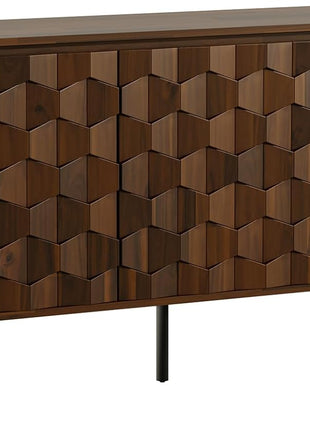 Georgina Solid Wood Sideboard with 2 Doors and 3 Drawers, 61'' Mid-Century Modern Cabinet Featuring Geometric Pattern for Kitchen, Dining, and Living Room