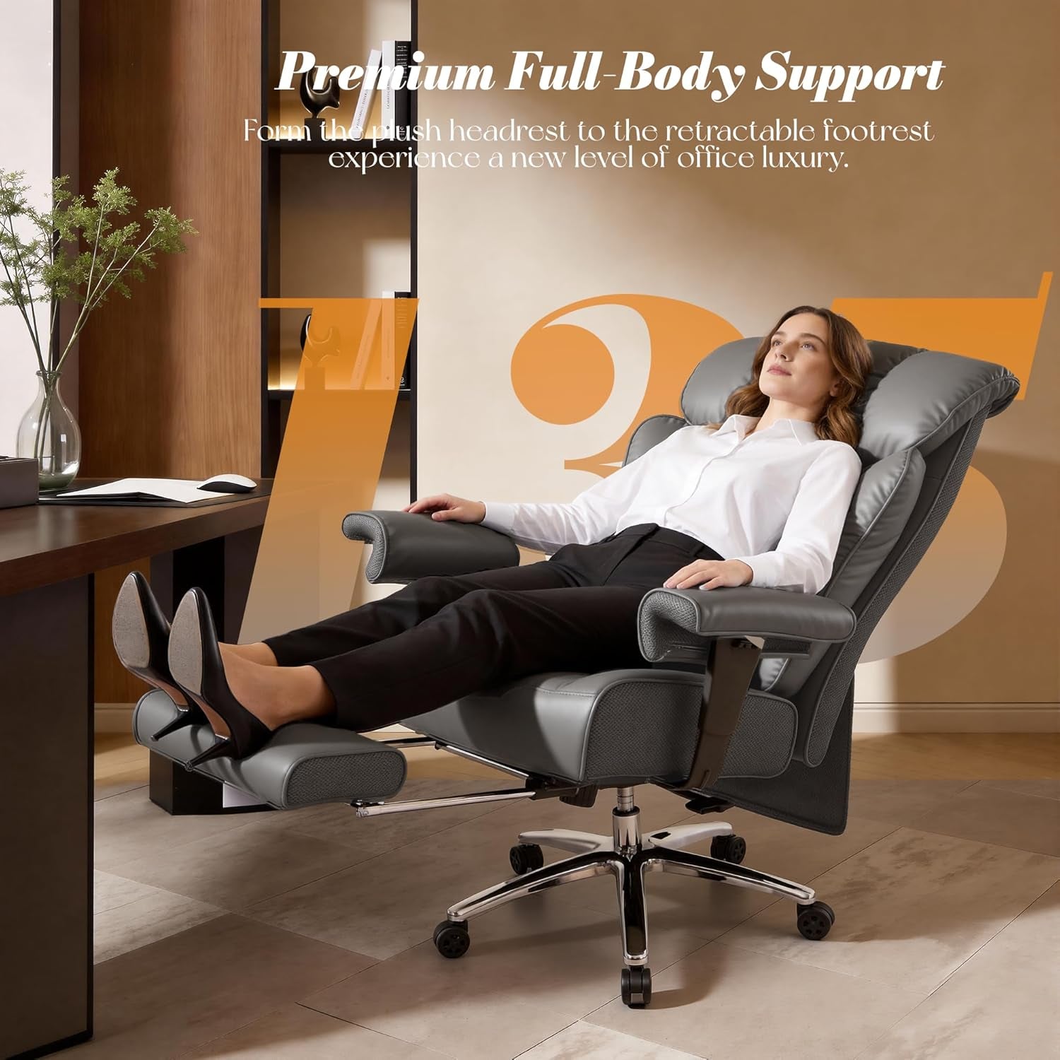 Desk Office Chair, Ergonomic Office Chair with Adjustable Headrest & Lumbar Support, PU Leather Back Computer Desk Chair for Home Office or Gaming, Swivel Height Adjustable Task Chair