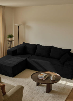 Elevate Your Living Room with Our Chic Black Sectional Sofa - Assembly Free