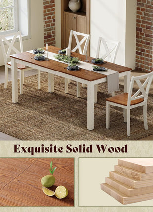 6-Piece Rustic Farmhouse Dining Set with 59" Wooden Table, 4 Chairs, and Bench in Walnut and White - Space-Saving Kitchen and Dining Room Furniture