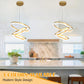 Modern Gold Led Chandelier 3 Rings Gold Dimmable LED Chandeliers Light Fixture for Kitchen Island Height Adjustable Chandelier Led Pendant Light for Dining Room Bedroom Living Room