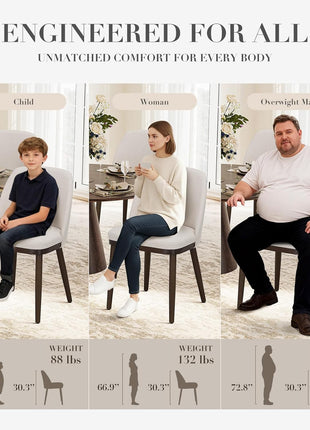 Set of 4 Modern Upholstered Dining Chairs with Back Support and Wooden Legs, Beige Fabric for Kitchen and Dining Room