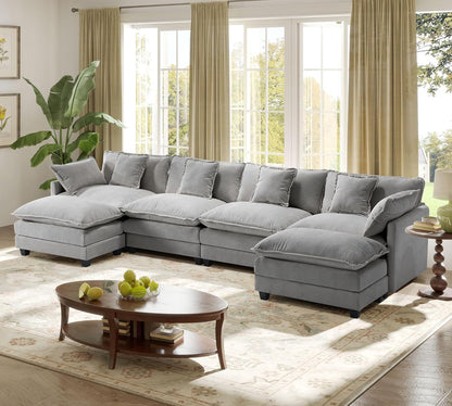 149.2" Modular Sectional Sofa,U Shaped Couch for Living Room,Modern Deep Seat Sofa 3 Seater Chenille Fabric Comfy Cloud Couches with Throw Pillows & Movable Ottoman