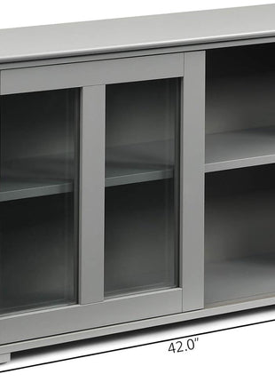 Elegant Grey Wooden Sideboard Buffet Cabinet with Adjustable Shelves and Sliding Glass Doors, Ideal Accent Console Table for Living Room, Dining Room, and Hallway