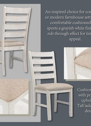 Signature Design by Ashley Skempton Modern Farmhouse Dining Room Chairs, Set of 2, Ladderback Wood Construction, Dimensions: 17.75" W x 21.5" D x 38.63" H, White and Light Brown Finish